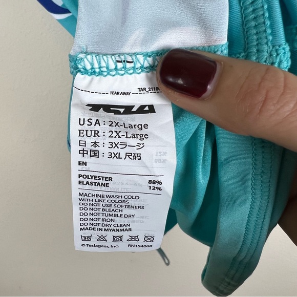NWT TSLA Turquoise Short Sleeve UPF 50+ Rash Guard Swimsuit Top - Picture 5 of 6